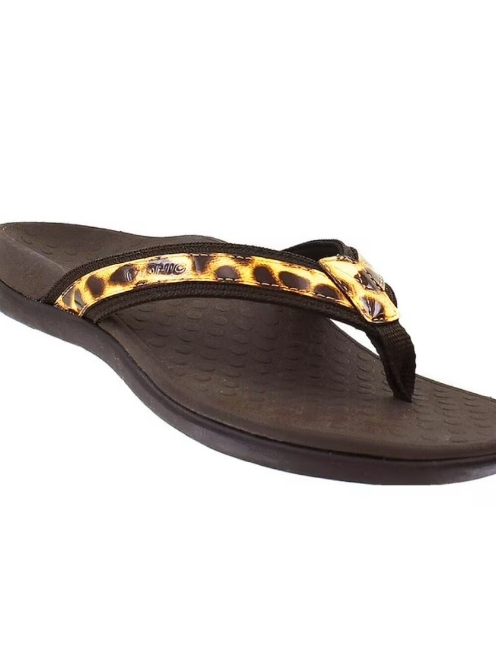 Vionic by Orthaheel Tide II Brown Leopard Leather & Mesh Thong Sandals Sz 6